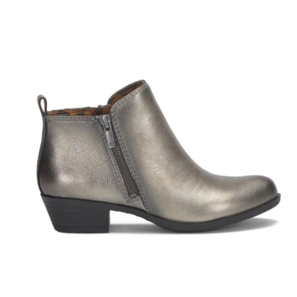 Lucky Brand Basel Ankle Boots Metallic Leather Zip Booties - Size 5.5